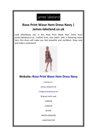 Rose Print Wave Hem Dress Navy  James-lakeland.co.uk