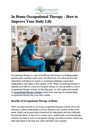 In Home Occupational Therapy - How to Improve Your Daily Life