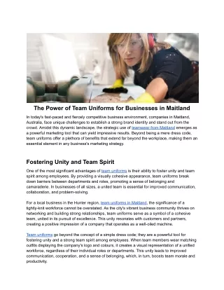 The Power of Team Uniforms for Businesses in Maitland
