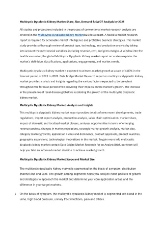 Multicystic Dysplastic Kidney Market Share, Size, Demand & SWOT Analysis by 2028