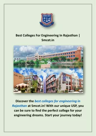 Best Colleges For Engineering In Rajasthan | Smcet.in