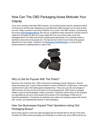 How Can The CBD Packaging boxes Motivate Your Clients