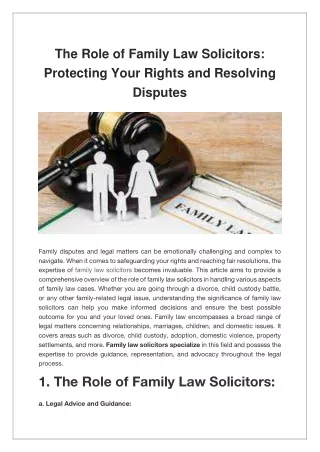 The Role of Family Law Solicitors Protecting Your Rights and Resolving Disputes