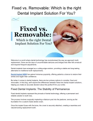 Fixed vs. Removable_ Which is the right Dental Implant Solution For You_