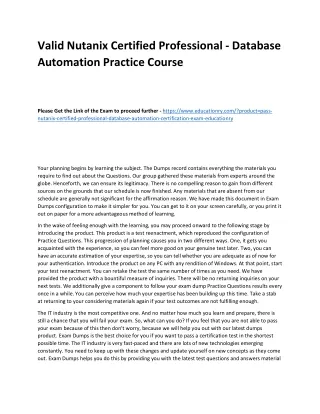 Valid Nutanix Certified Professional - Database Automation Practice Course