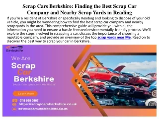 Scrap Cars Berkshire Finding the Best Scrap Car Company and Nearby Scrap Yards in Reading