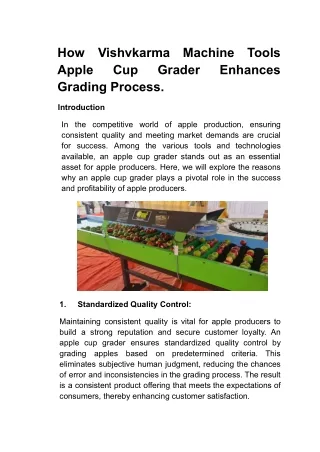 How Vishvkarma Machine Tools  Apple Cup Grader Enhances Grading Process.