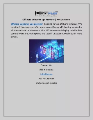 Offshore Windows Vps Provider | Hostplay.com