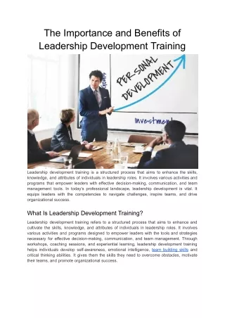 Benefits of Leadership Development Training