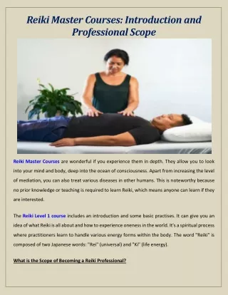 Reiki Master Courses Introduction and Professional Scope