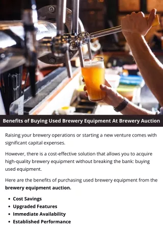 Benefits of Buying Used Brewery Equipment At Brewery Auction