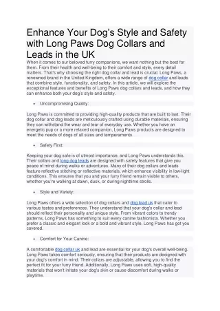 Enhance Your Dogs Style and Safety with Long Paws Dog Collars and Leads in the UK