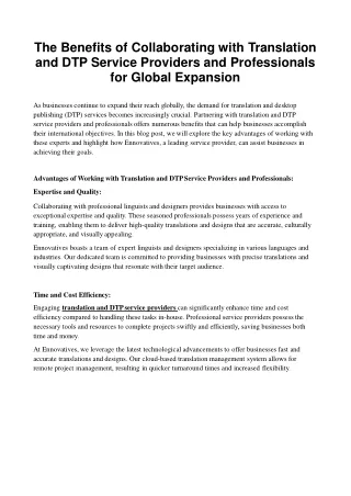 The Benefits of Collaborating with Translation and DTP Service Providers and Professionals for Global Expansion