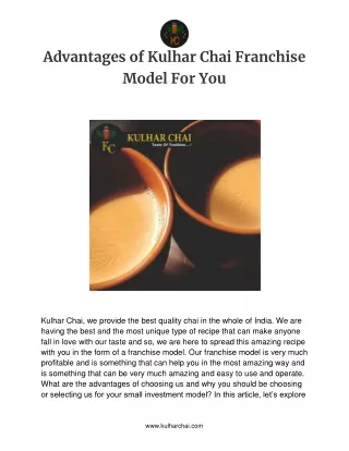 Advantages of Kulhar Chai Franchise Model For You