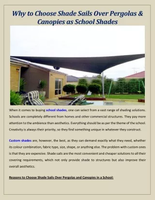 Why to Choose Shade Sails Over Pergolas & Canopies as School Shades