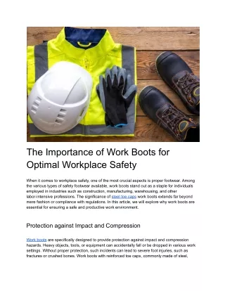 The Importance of Work Boots for Optimal Workplace Safety