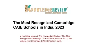 The Most Recognized Cambridge CAIE Schools in India, 2023