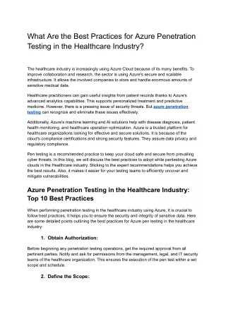 What Are the Best Practices for Azure Penetration Testing in the Healthcare Industry_