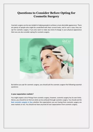 Questions to Consider Before Opting for Cosmetic Surgery