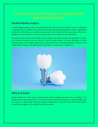 The Dark Side of Dental Implants: Understanding the Risks and Complications