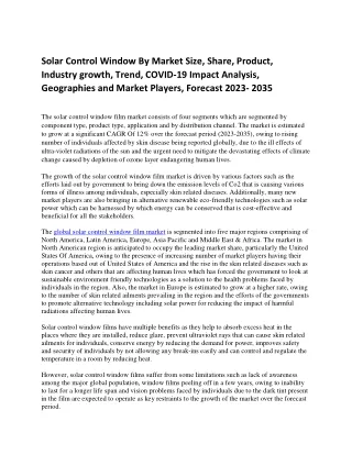 Solar Control Window Film Market Analysis and Statistics by Top Companies 2023-2