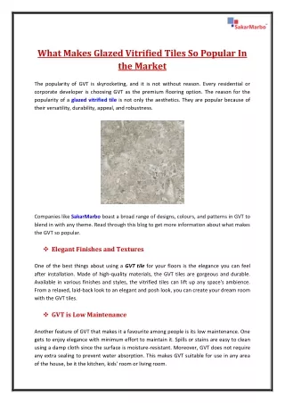 Why Glazed Vitrified Tiles are so Popular in the Market?