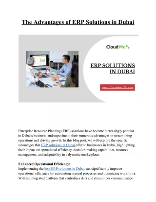 The Advantages of ERP Solutions in Dubai