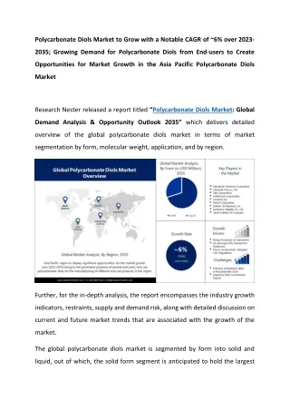 Polycarbonate Diols Market Statistics By Top Companies 2023 to 2035