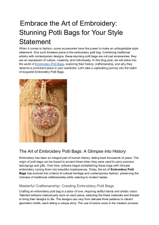 Embrace the Art of Embroidery_ Stunning Potli Bags for Your Style Statement