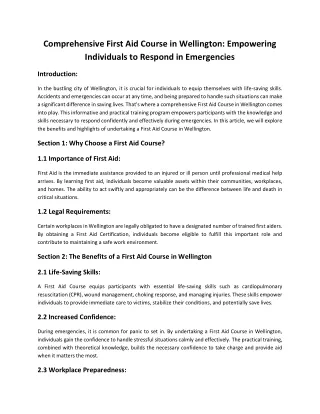 Comprehensive First Aid Course in Wellington Empowering Individuals to Respond in Emergencies