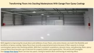 Transforming Floors Into Dazzling Masterpieces With Garage Floor Epoxy Coatings