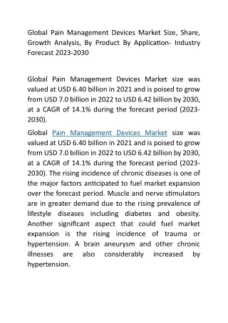 Global Pain Management Devices Market Size