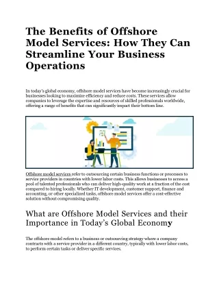 The Benefits of Offshore Model Services