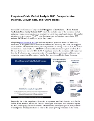 Propylene Oxide Market Analysis and Statistics by Top Companies 2023-2035