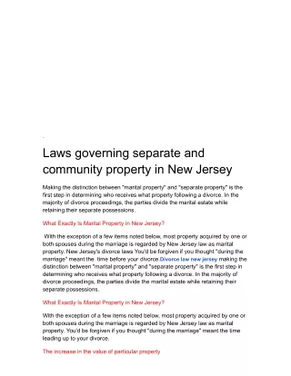 Laws governing separate and community property in New Jersey