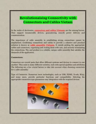 Revolutionaising Connectivity with Connectors and Cables Vietam