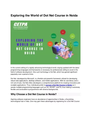 Exploring the World of Dot Net Course in Noida