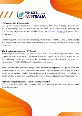 ICT Security 262112 in Australia
