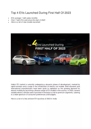 Top 4 EVs Launched During First Half Of 2023