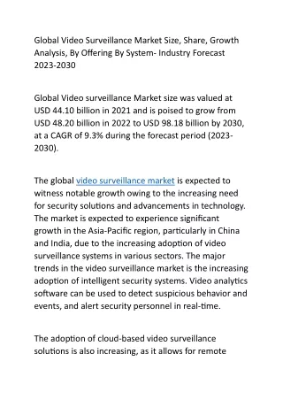 Global Video Surveillance Market Size