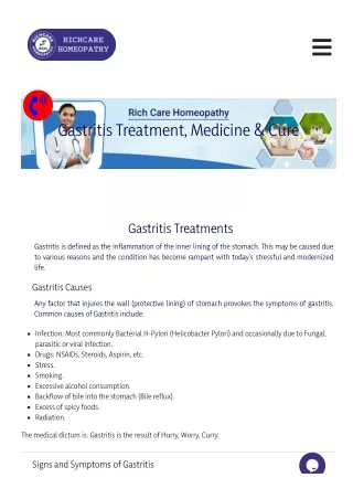 Gastritis Treatment, Medicine & Cure In Homeopathy