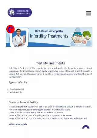 Male&Female Infertility Homeopathy Treatments in Bangalore -Rich Care