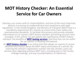 MOT History Checker An Essential Service for Car Owners