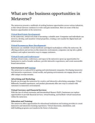 Business opportunities in Metaverse