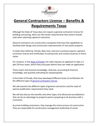 General Contractors License – Benefits & Requirements Texas