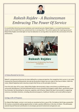 Rakesh Rajdev - A Businessman Embracing The Power Of Service