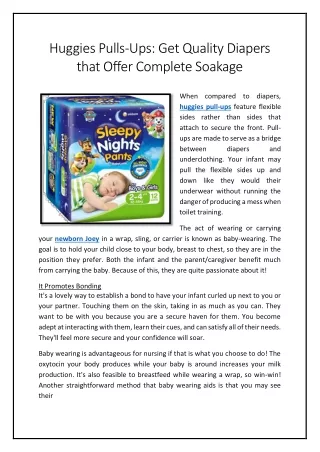 Huggies Pulls-Ups- Get Quality Diapers that Offer Complete Soakage