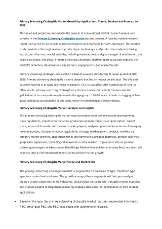 Primary Sclerosing Cholangitis Market Growth by Applications, Trends, Services and Forecast to 2028