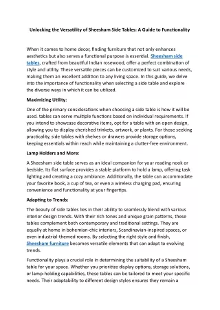 Unlocking the Versatility of Sheesham Side Tables: A Guide to Functionality