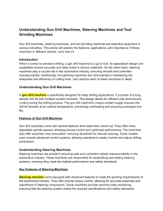 Understanding Gun Drill Machines, Steering Machines and Tool Grinding Machines